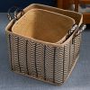 Isidore Square Palm Leaf Woven Wicker Storage Basket with Handles Set of 2 - 14" x 14" x 15" and 16" x 16" x 17" - Black and Brown - For Clothes, Book