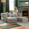 Jaxx Zipline Convertible Sleeper Loveseat & Ottomans, Textured Microvelvet - Dove Grey