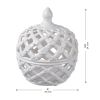 D8x9.5" White Ceramic Lidded Jar with Lattice Design