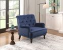 Luxurious Living Room Accent Chair 1pc Blue Velvet Upholstered Button Tufted Nailhead Trim Modern Living Room Furniture