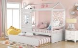 Twin Size House Bed Wood Bed with Twin Size Trundle ( White )