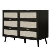 Modern 6 Drawer Dresser Wood Cabinet (Black)