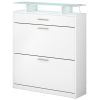 [VIDEO provided] ON-TREND Slim Entryway Organizer with 2 Flip Drawers, Tempered Glass Top Shoe Storage Cabinet with Drawer, Free Standing Shoe Rack wi