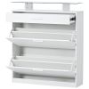 [VIDEO provided] ON-TREND Slim Entryway Organizer with 2 Flip Drawers, Tempered Glass Top Shoe Storage Cabinet with Drawer, Free Standing Shoe Rack wi