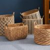 Isidore Square Palm Leaf Woven Wicker Storage Basket with Handles Set of 2 - 14" x 14" x 15" and 16" x 16" x 17" - Black and Brown - For Clothes, Book