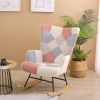 Rocking Chair, Mid Century Fabric Rocker Chair with Wood Legs and Patchwork Linen for Livingroom Bedroom