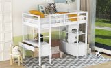 Twin Size Loft Bed with Built-in Desk with Two Drawers, and Storage Shelves and Drawers,White