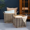 Isidore Square Palm Leaf Woven Wicker Storage Basket with Handles Set of 2 - 14" x 14" x 15" and 16" x 16" x 17" - Black and Brown - For Clothes, Book