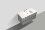 35'' Wall Mounted Single Bathroom Vanity in Ash Gray With White Solid Surface Vanity Top