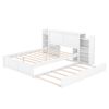 Full Size Storage Platform Bed with Pull Out Shelves and Twin Size Trundle, White