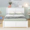 Full Size Storage Platform Bed with Pull Out Shelves and Twin Size Trundle, White