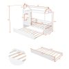 Twin Size House Bed Wood Bed with Twin Size Trundle ( White )