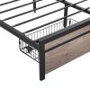 Queen Size Metal Platform Bed Frame with upholstery storage function Headboard and USB LINER and Footboard with drawers , No Box Spring Needed, Large