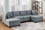 Living Room Furniture Tufted Corner Wedge Grey Linen Like Fabric 1pc Cushion Nail heads Wedge Sofa Wooden Legs