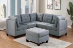 Living Room Furniture Tufted Corner Wedge Grey Linen Like Fabric 1pc Cushion Nail heads Wedge Sofa Wooden Legs