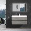 35'' Wall Mounted Single Bathroom Vanity in Ash Gray With White Solid Surface Vanity Top