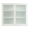 Retro Style Haze Double Glass Door Wall Cabinet With Detachable Shelves for Office, Dining Room,Living Room, Kitchen and Bathroom White Color