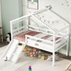 Twin Low Loft House Bed with Slide, Ladder, Safety Guardrails, House Roof Frame,White