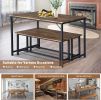 3 Piece Kitchen Table Set with 2 Benches;  Wood Dining Table Set for 4-Person Space-Saving Dinette for Kitchen;  Rustic Brown