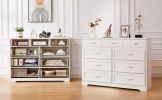 Bedroom dresser, 9 drawer long dresser with antique handles, wood chest of drawers for kids room, living room, entry and hallway, White, 47.56''W x 15