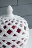 D8x9.5" White Ceramic Lidded Jar with Lattice Design