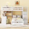 Full Over Twin Bunk Bed with Desk, Drawers and Shelves, White