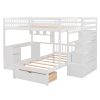 Full Over Twin Bunk Bed with Desk, Drawers and Shelves, White