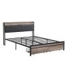 Queen Size Metal Platform Bed Frame with upholstery storage function Headboard and USB LINER and Footboard with drawers , No Box Spring Needed, Large