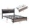 Queen Size Metal Platform Bed Frame with upholstery storage function Headboard and USB LINER and Footboard with drawers , No Box Spring Needed, Large