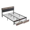 Queen Size Metal Platform Bed Frame with upholstery storage function Headboard and USB LINER and Footboard with drawers , No Box Spring Needed, Large