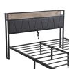 Queen Size Metal Platform Bed Frame with upholstery storage function Headboard and USB LINER and Footboard with drawers , No Box Spring Needed, Large