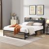 Queen Size Metal Platform Bed Frame with upholstery storage function Headboard and USB LINER and Footboard with drawers , No Box Spring Needed, Large