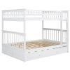 Full over Full Bunk Bed with Twin Size Trundle, Convertible Beds, White