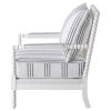 White and Navy Upholstered Stripe Accent Chair