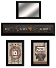 "Primitive Kitchen " 4-Piece Vignette By Trendy Decor 4U, Ready to Hang Framed Print, Black Frame (Color: as Pic)