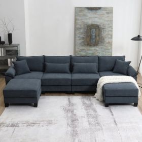 133*65" Corduroy Modular Sectional Sofa,U Shaped Couch with Armrest Bags,6 Seat Freely Combinable Sofa Bed,Comfortable and Spacious Indoor Furniture f (Color: Gray)