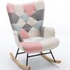 Modern Patchwork Accent Chair with Solid Wood Armrest and Feet, Mid-Century Modern Accent Sofa, Fabric Sofa Chair for Living Room Bedroom Studio, Comf