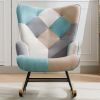 Modern Patchwork Accent Chair with Solid Wood Armrest and Feet, Mid-Century Modern Accent Sofa, Fabric Sofa Chair for Living Room Bedroom Studio, Comf