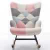 Modern Patchwork Accent Chair with Solid Wood Armrest and Feet, Mid-Century Modern Accent Sofa, Fabric Sofa Chair for Living Room Bedroom Studio, Comf