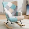 Modern Patchwork Accent Chair with Solid Wood Armrest and Feet, Mid-Century Modern Accent Sofa, Fabric Sofa Chair for Living Room Bedroom Studio, Comf